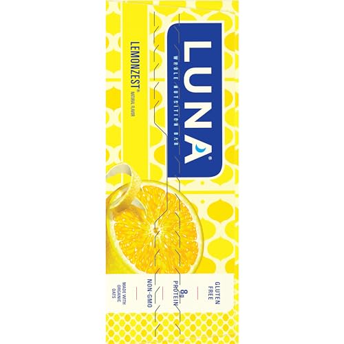 LUNA Bar - LemonZest Flavor - Gluten-Free - Non-GMO - 7-9g Protein - Made with Organic Oats - Low Glycemic - Whole Nutrition Snack Bars - 1.69 oz. (12 Pack)