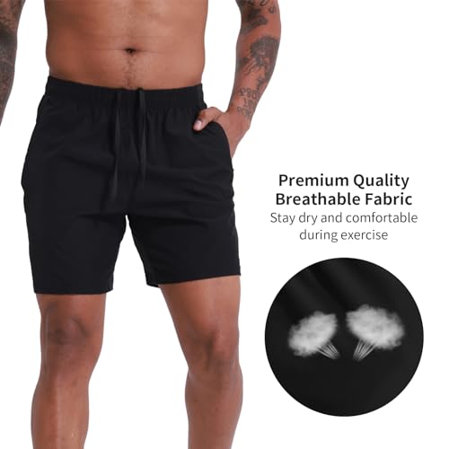 VPOS 2 Pack Men's Athletic Shorts 7 Inch Inseam, Mens Workout Shorts Lightweight Quick Dry Gym Running Shorts for Men Navy/Black, XXL