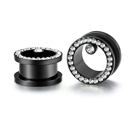 WBRWP 2pcs 2g(6mm) Hollow Silver Color Stainless Steel with Clear Zircon Screw Ear Plugs Tunnels Ear Expander : Ear Gauges Stretcher Body Piercing Jewelry