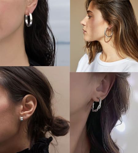 36 Pairs Gold Hoop Earrings Set for Women, Chunky Gold Earrings Multipack, Trendy Hypoallergenic Silver Hoop Earring Pack (Style1-silver)