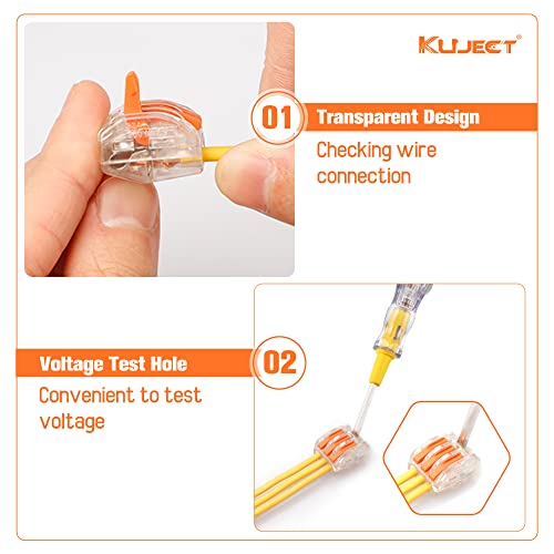 Kuject 120PCS Lever Wire Nuts Connectors Kit with 2/3/5 Conductor Combination, Electrical Lever Wire Connectors Push-in AWG 28-12, Wire Quick Connectors with 2 Circuit Inline Splices