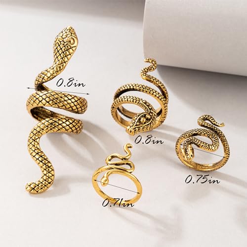 Frodete Snake Stackable Rings for Women Snake Jewelry Set Adjustable Vintage Reptile Serpent Rings Punk Goth Knuckle Rings Halloween Party Costume Accessories