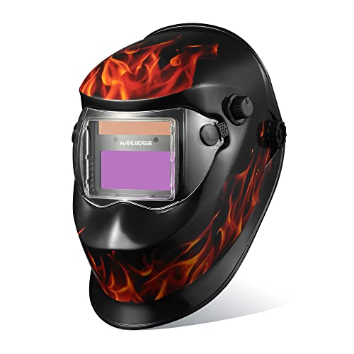 MANUSAGE Panoramic View Welding Helmet Auto Darkening, Welding Hood with 4 Arc Sensor Solar Power, True Color Shade 5-8 and 9-13 Idear for TIG MIG ARC, Adjustable Delay and Sense (E980S Decor)