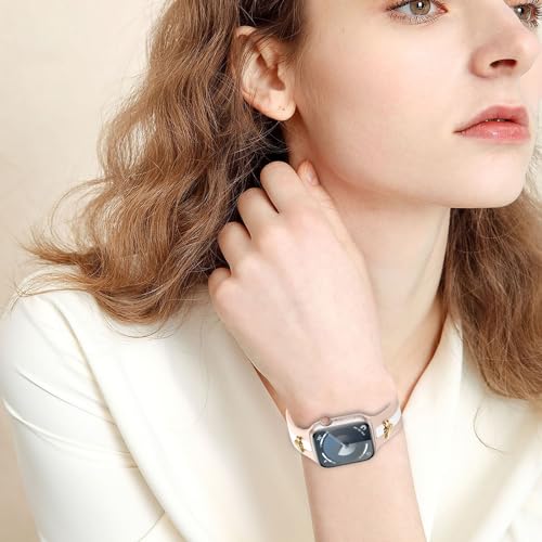 Silicone Strap for Apple Watch Band 44mm 45mm 42mm, Stylish Bracelet with Cute Rose Gold Bee Charms for iWatch Series 10 9 8 7 6 5 4 3 SE, Designer Sport Wristbands for Apple Watch Bands Women Pink