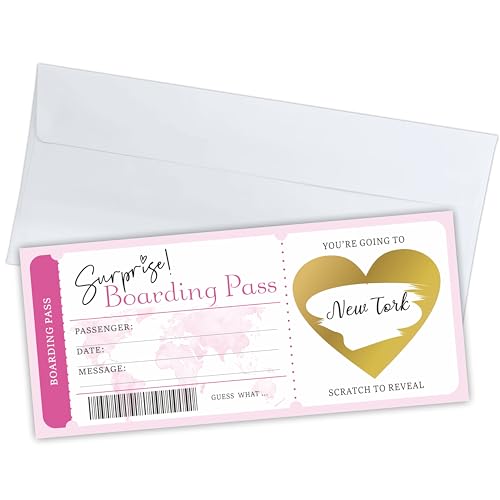 Surprise Boarding Pass Gift Ticket, DIY Scratch Off Travel Ticket Set With Envelopes, Surprise Reveal Gift Card For Events & Holidays(Pink) - A40