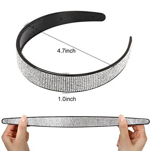 WOVOWOVO 2 Packs Rhinestone Headband for Women Headbands Fashion Silver Bridal Jeweled Crystal Head Bands Bling Diamond Holiday Beaded Hairbands Sparkly Hair Accessories