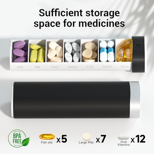 Weekly Pill Organizer 7 Day, Betife Daily Pill Box, Travel Pill Case, Cute Pill Holder to Hold Vitamins, Medicines, Supplements, Pills Organizer(Black)