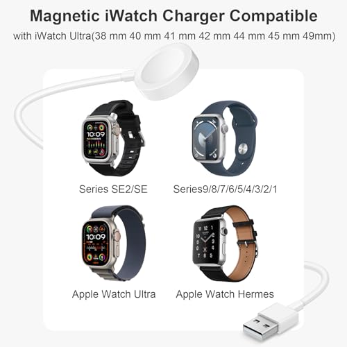 Watch Charger for Apple Watch Charger [Apple MFi Certified] Compatible iPhone Watch iWatch Charger 3.3FT Fast Charging Cable USB A Wall Plug Adapter for Apple Watch Series SE/SE2/9/8/7/6/5/4