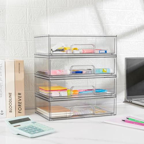Vtopmart 12''W Clear Stackable Storage Drawers,2 Pack Acrylic Plastic Organizers Bins for Makeup Palettes, Cosmetics, and Beauty Supplies,Ideal for Vanity, Bathroom,Cabinet,Desk Organization