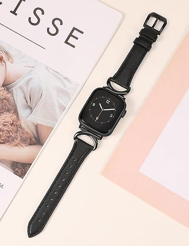 Minyee Leather Band Compatible with Apple Watch Bands 41mm 40mm 38mm 44mm 45mm 42mm 49mm Women, Slim Thin Dressy Designer Strap with C-Shape Metal Buckle for iWatch Ultra 2, Series