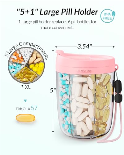 ZIKEE Large Pill Bottle Organizer with Anti-Mixing & Wide Openings Design, Pill Dispenser Holds Monthly Vitamins, Travel-Friendly Supplement Organizer Easy to Fill & Retrieve with a Handle, 20 Labels