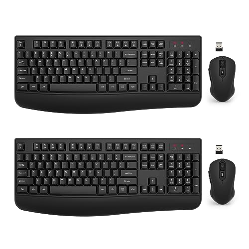 Wireless Keyboard and Mouse Combo, EDJO 2.4G Full-Sized Ergonomic Computer Keyboard with Wrist Rest and 3 Level DPI Adjustable Wireless Mouse for Windows, Mac OS Desktop/Laptop/PC(2 Pack)