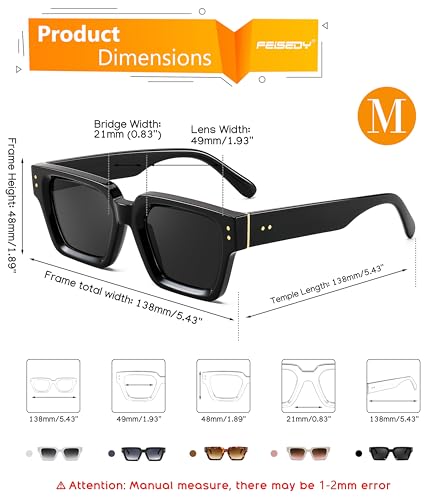 FEISEDY Retro Rectangle Sunglasses Trendy Chunky Square Sun Glasses for Women Men UV400 Protection B0073