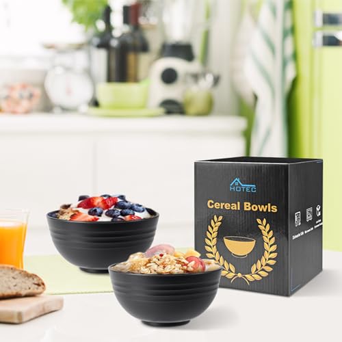 HOTEC Unbreakable Wheat Straw Cereal Bowls - Microwave & Dishwasher Safe Soup and Salad Bowls, Set of 8, 26oz, BPA Free, Black