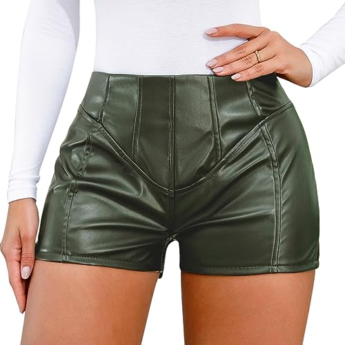 Tulucky Women's Casual Faux Leather High Waisted Flexible Club Party Disco Sexy Shorts(Black,XS)