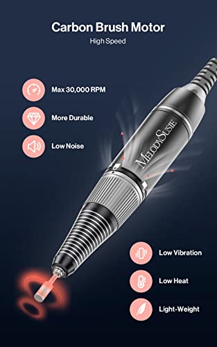 MelodySusie Professional Nail Drill 30000RPM, SC320D Rechargeable Electric Nail Drill Machine, Cordless Nail E File for Acrylic Gel Nails, 8pcs Nail Drill Bits 106pcs Sanding Bands, Selene Black