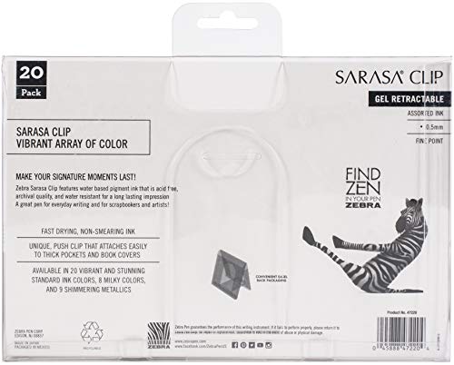 Zebra Pen Sarasa Clip Retractable Gel Pen, Fine Point, 0.5mm, Black Ink, 12-Pack