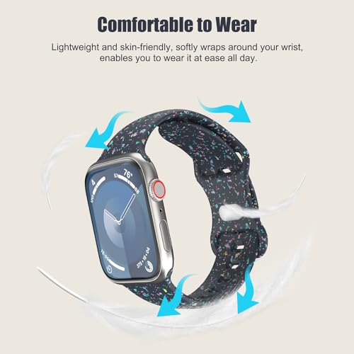 MoKo Watch Strap Compatible with Apple Watch Series 9 8 7 6 5 4 3 2 1 SE 38/40/41mm, Colorful Flakes Pattern Silicone Band Replacement Sport Wristband, Dark Blue