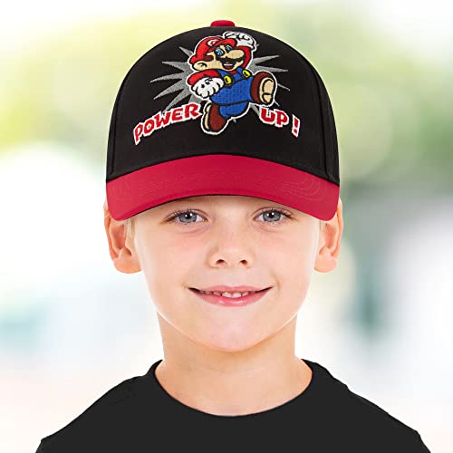 Nintendo Boys Baseball Cap, Super Mario Adjustable Kids Hat for Ages 4-7 Black/Red