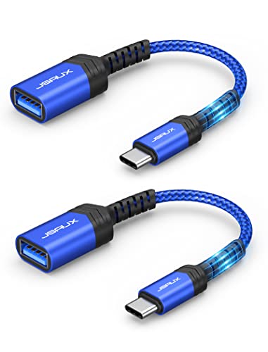 USB C to USB Adapter, JSAUX [0.5ft 2 Pack] Type C 3.0 OTG Cable On The Go Type C Male to USB A Female Adapter Compatible with MacBook Pro 2018 2017,Samsung Galaxy S20 S20+ Ultra S8 S9 Note 10 etc-Blue
