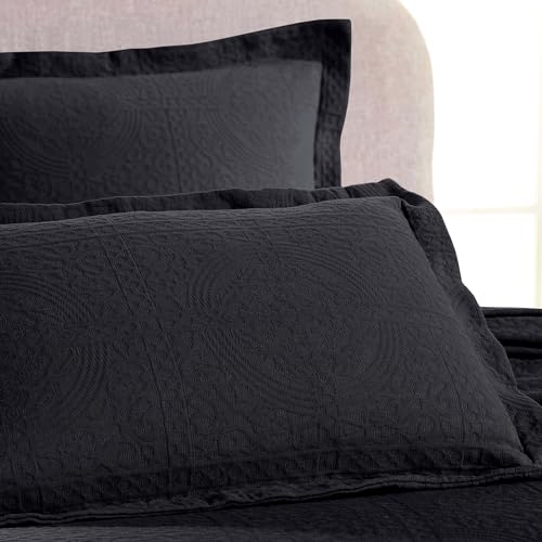 SUPERIOR Medallion Pillow Shams Bedspread, Twin, Black