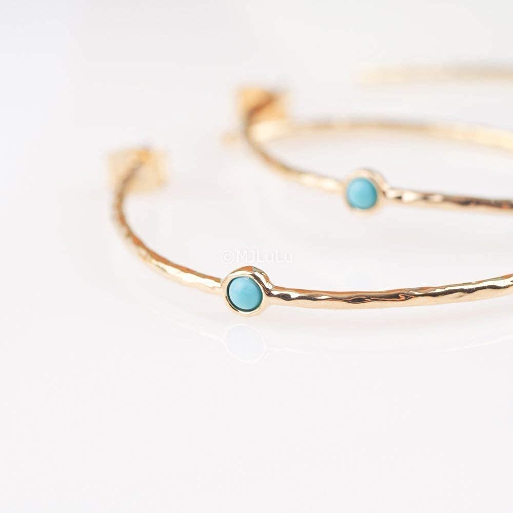 14K Gold-Plated Dainty Hoop Earrings with Simulated Blue Turquoise - Lightweight, Hypoallergenic, Chic Boho Design for Versatile Everyday Elegance - delicate minimal Jewelry by MJLULU