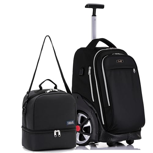 NEW TILAMI Rolling Backpack 19 inch Teens Rolling Backpack Cute Wheeled Computer Laptop Backpack Bookbag Roller Travel Bag College with Sneakers Bag, Yellow Graffit