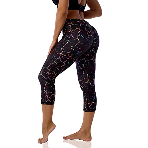 Capri Compression Leggings Workout Leggings for Women Squat Proof Yoga Capri Pants Printed Gold Dust 1-3 X-Small