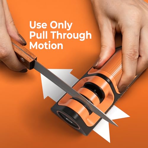 Orange Ninja Mini Knife Sharpener - Coarse & Fine Knife Sharpener, Knife Sharpening System- Knife Sharpeners for Kitchen Knives, Pocket Kitchen Knife Sharpener with Bottle Opener & Fridge Attachment