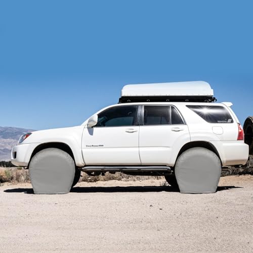Explore Land Tire Covers 4 Pack - Tough Wheel Protector for Truck, SUV, Trailer, Camper, RV Universal Fits Tire Diameters 23-25.75 inches, Black