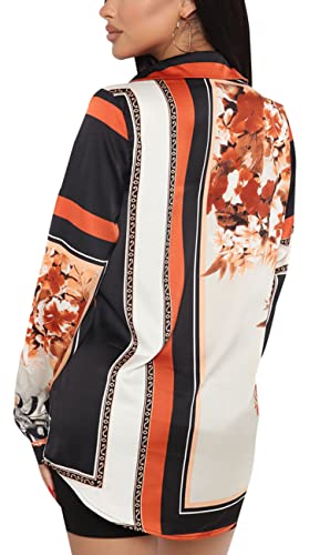 BessCops Sexy Blouse for Women Trendy Blouses & Button-Down Shirts Chiffon Colorful Floral Print Loose Collar Long Sleeve Tops