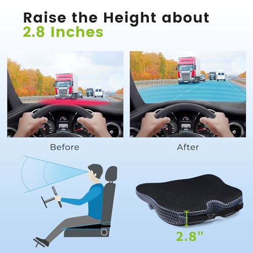 Wedge Car Seat Cushion for Driving Broaden Vision by Raised Back- Soft Dense Memory Foam Car Seat Cushion for Car Seat Driver/Passenger Offer Comfort and Relief for Sciatica,Hip,and Coccyx Pain(Black)