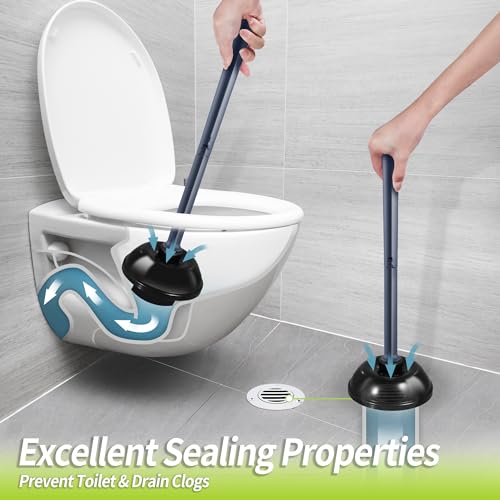 IVYROLL White Plastic Toilet Brush and Plunger Set with Hidden Holder, Heavy Duty