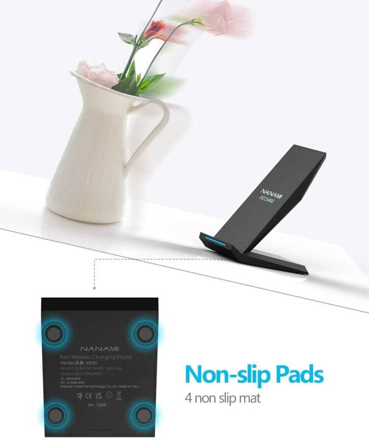 NANAMI Wireless Charger - Fast Wireless Charging Stand Desktop Charger Dock for iPhone 16/15/14/13/12/11 Pro/XS Max, Samsung Galaxy S24/S23/S22/S21/S20/S10/S9/Note 20 Ultra/10/9 and Qi-Enabled Phone