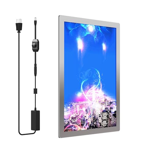 E-Hangsam Backlit Movie Poster Frame 24X36 Inch Illuminated Frame With Dimmer On/Off Switch - Wall Mounted Silver Led Poster Light Box Sign for Display Light Box Poster and Lighted Movie Poster