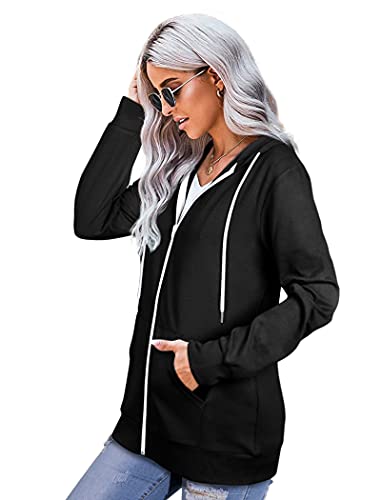 Saloogoe Zip Up Hoodie Women Lightweight Sweaters Zipper Jacket Tops M