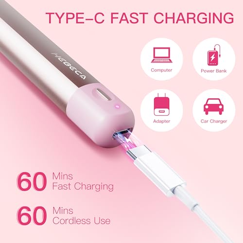 HEBECA Nose Hair Trimmer for Women 2in1 Facial Hair Removal Trimmer - Metal Body, Rechargeable, Waterproof, Portable - Nose, Ear, Eyebrow, Peach-Fuzz, Lips, Chin FT2001