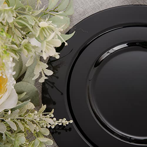 FLOWERCAT 60PCS Black Plastic Plates - Heavy Duty Black Disposable Plates for Party/Wedding - Include 30PCS 10.25inch Black Dinner Plates and 30PCS 7.5inch Black Dessert/Salad Plates