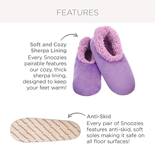 Snoozies Cozy Plaid Slipper Socks for Women Indoor, Soft Sherpa-Lined Womens Slippers Size 9-10 (Pale Pink/Purple, Large)