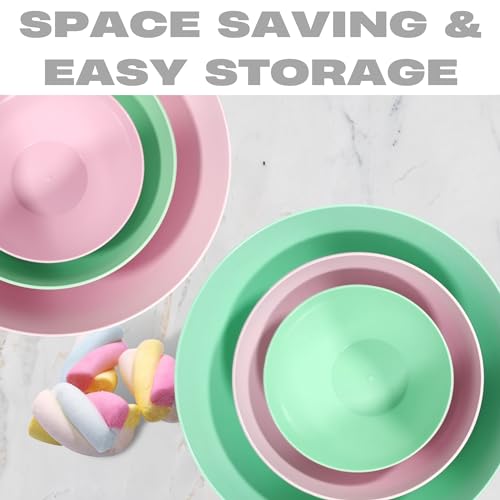 Plastic Bowls for Serving and Mixing - 6 PCs - Reusable Snack Cereal Salad Bowl - Microwaveable and Dishwasher Safe Small Nesting Chip Camping Outdoor - Pink/Green