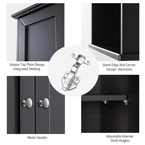 VANIRROR Black Wall Cabinet 24x30 Inch Wooden Over The Toilet Storage Cabinets with 2 Doors, Above Toilet Storage Medicine Cabinets for Bathroom Laundry Room Bedroom Kitchen