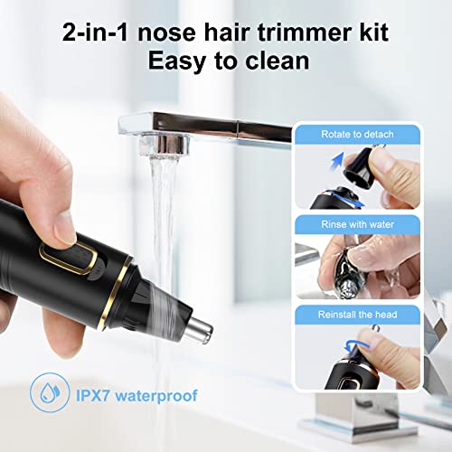 Ear and Nose Hair Trimmer-Rechargeable Nose Trimmer for Men and Women Professional Painless Nose Clipper Eyebrow & Facial Hair Trimmer-IPX7 Waterproof Dual Edge Blades for Easy Cleansing-Black