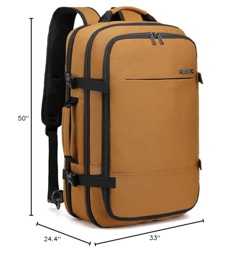 TUGUAN Travel Laptop Backpack 40L Large Computer Backpack 17 Inch with USB Charging Port for Men Expandable Backpacks Women, Brown - Suitable for Travel