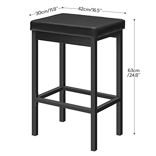 HOOBRO Bar Stools, Set of 2 Bar Chairs, 24.8-Inch Height Stools, Breakfast Bar Stools, Kitchen Bar Chairs, 2" Thick Upholstery, for Kitchen, Dining Room, Cafe, Bar Counter, Black BB21BY01