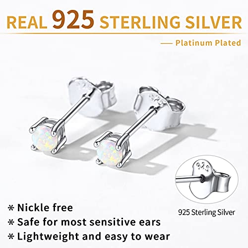 ChicSilver Opal Earrings White Gold Plated Sterling Silver Round Cut Created White Opal Stud Earrings for Women 3mm October Birthstone Small Cute Opal Jewelry