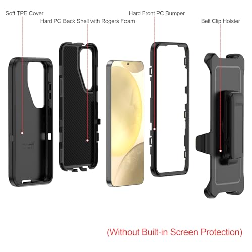 TMIDVFV Compatible with Samsung Galaxy S24 Case, with Belt Clip Holster Heavy Duty Rugged Shockproof Full Body Protection Kickstand Cover for Samsung Galaxy S24 Phone (Black)