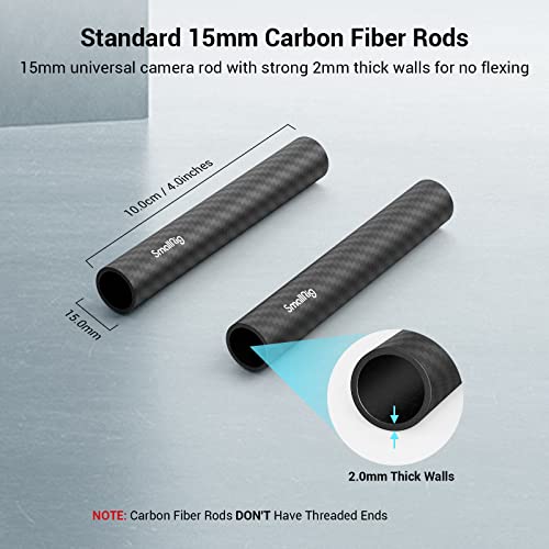 SmallRig15mm Carbon Fiber Rod for 15mm Rod Support System (Non-Thread), 4 inches Long, Pack of 2-1871