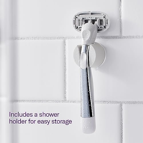 Flamingo 5-Blade Razors for Women - 1 Razor Handle + 4 5-Blade Refills + 1 Shower Holder - Chrome