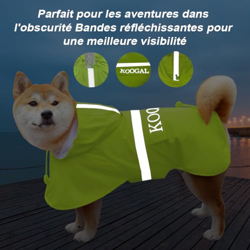 KOOGAL Dog Raincoat Apparel Poncho Waterproof Dog Clothes Pet Raincoat Jacket for Small to Medium Sized Dogs (Fluor-Yellow,2XL)