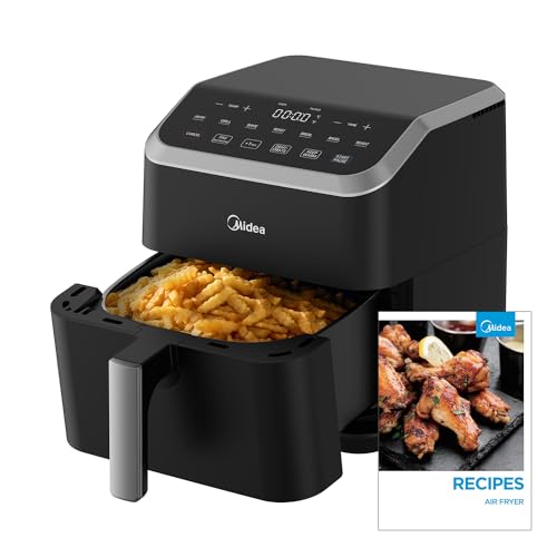 Midea Air Fryer 5.5QT, Heatexpress Rapid Air Technology, 9 Preset Menus, Quick and Easy Meals, 1 Minute Button and Favorite Function, 90% less oil, Easy to Clean, Varied Recipes